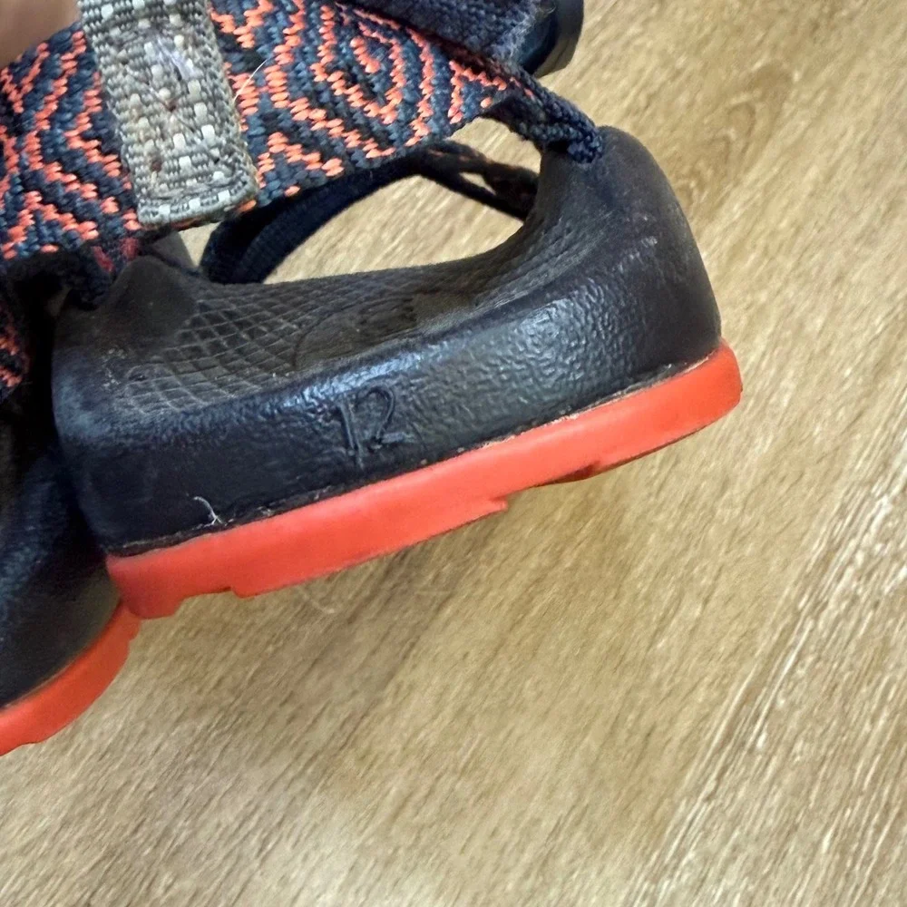 Chaco Kids Z1 Ecotread Sport Sandals Black Orange Geometric Size 12